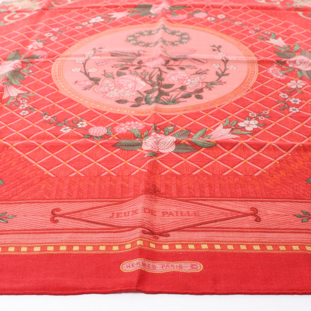 Hermès Carré 90 "JEUX DE PAILLE" Cashmere x Silk handkerchief in Red