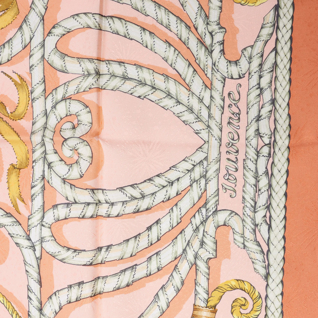 Hermès Carré 90 "JOUVENCE" Silk handkerchief in Orange
