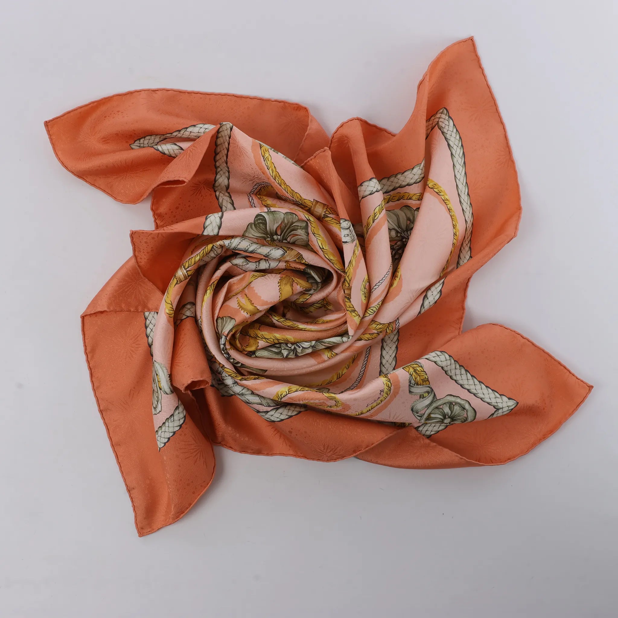 Hermès Carré 90 "JOUVENCE" Silk handkerchief in Orange