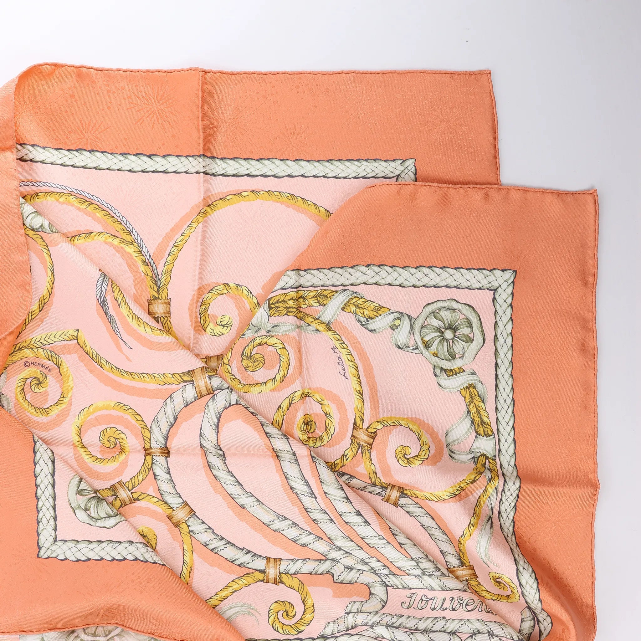 Hermès Carré 90 "JOUVENCE" Silk handkerchief in Orange