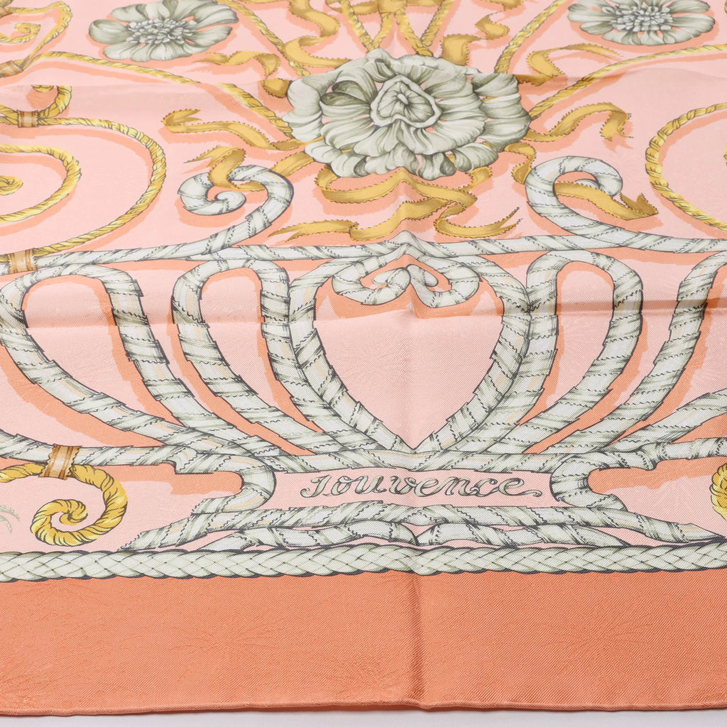 Hermès Carré 90 "JOUVENCE" Silk handkerchief in Orange