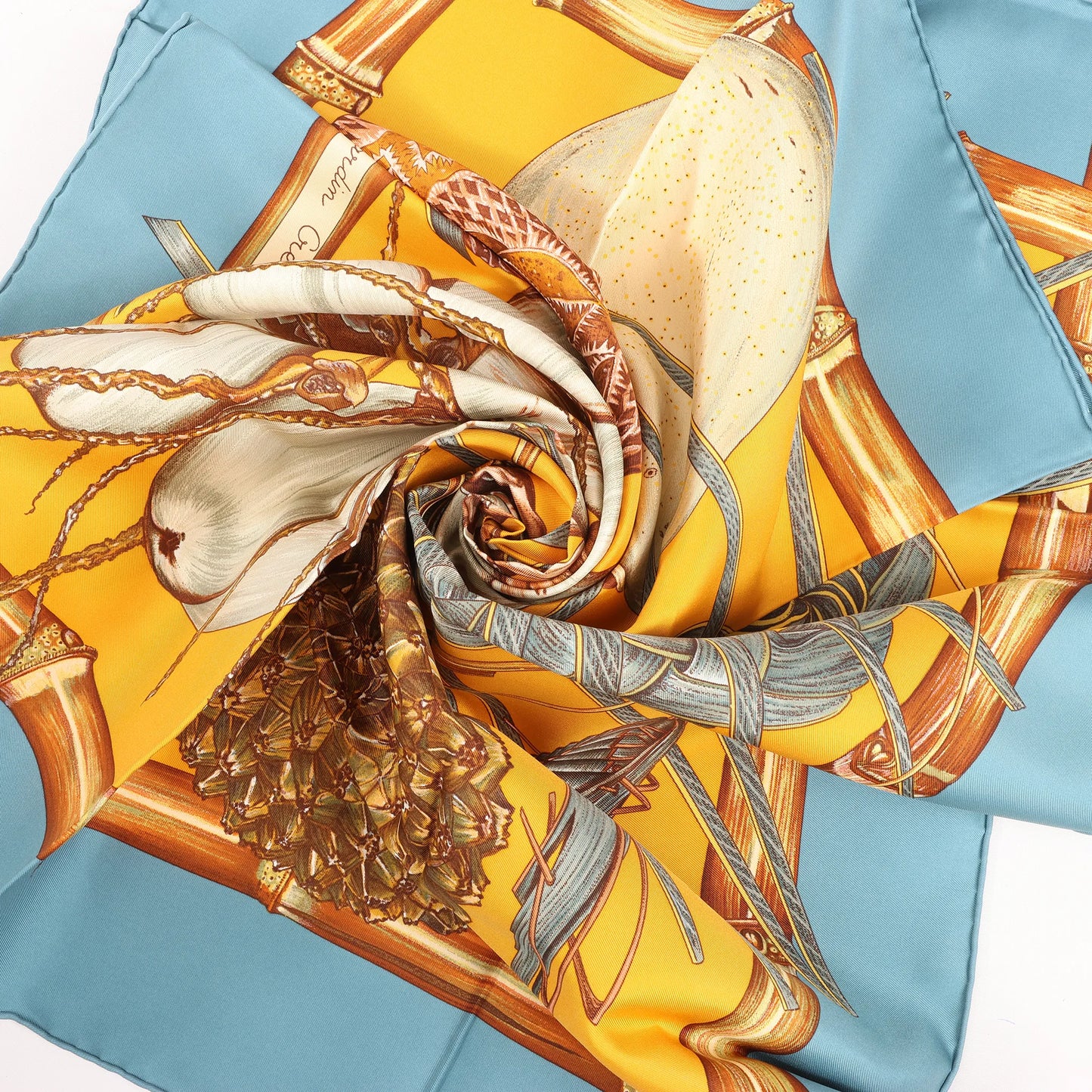 Hermès Carré 90 "Jardin Creole" Silk handkerchief in Blue