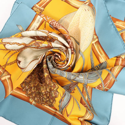 Hermès Carré 90 "Jardin Creole" Silk handkerchief in Blue