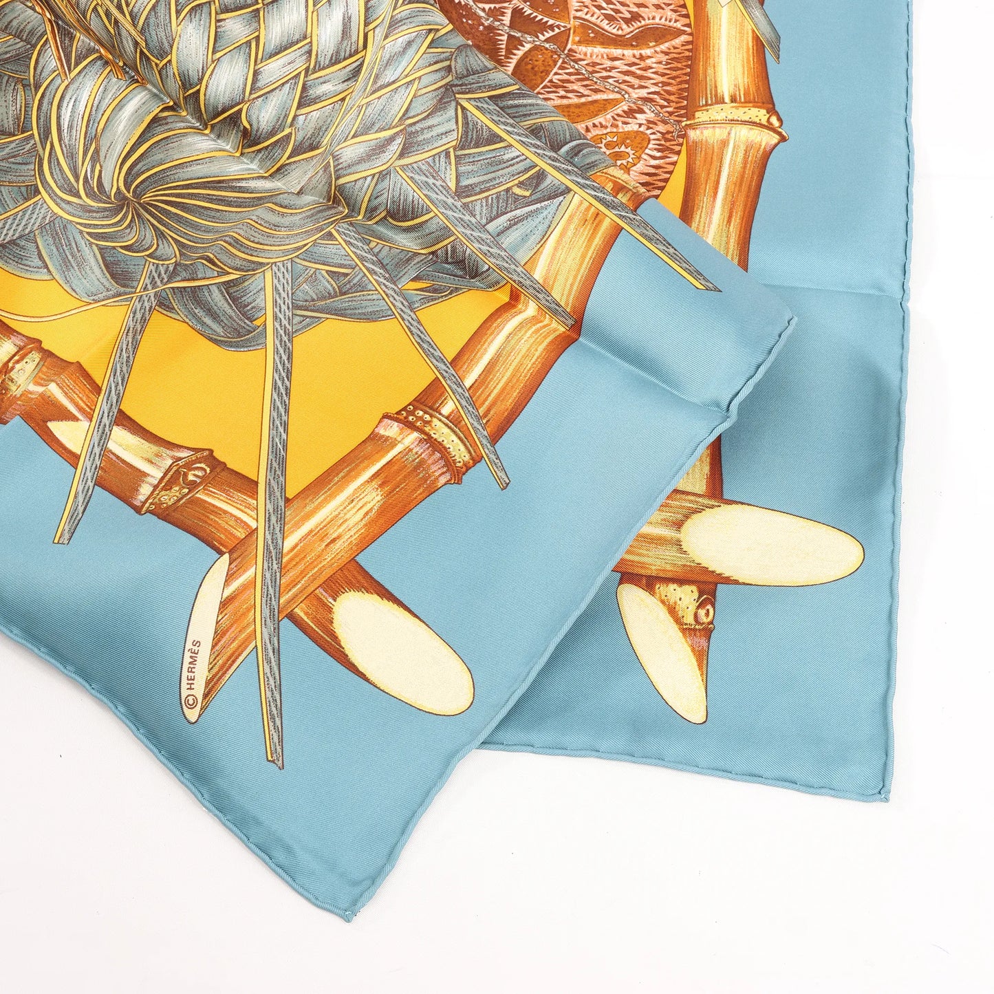 Hermès Carré 90 "Jardin Creole" Silk handkerchief in Blue