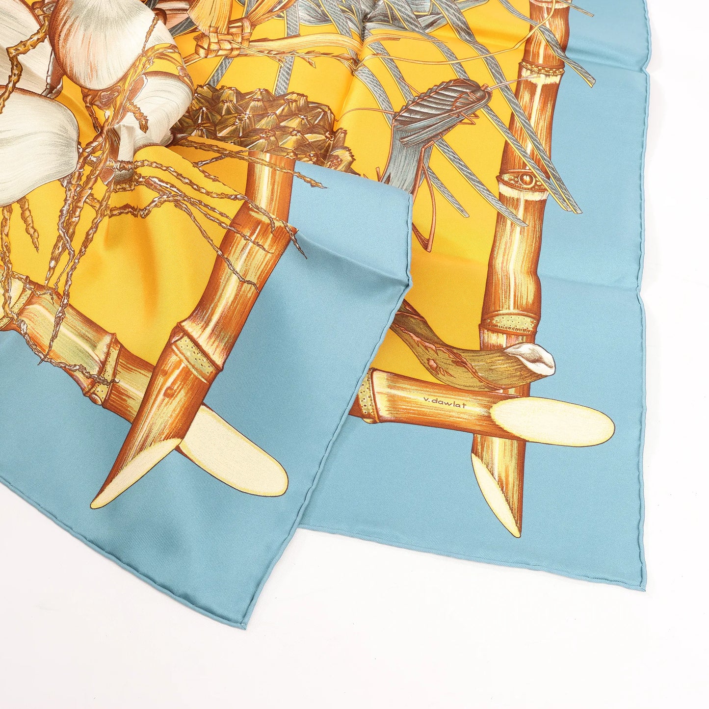 Hermès Carré 90 "Jardin Creole" Silk handkerchief in Blue