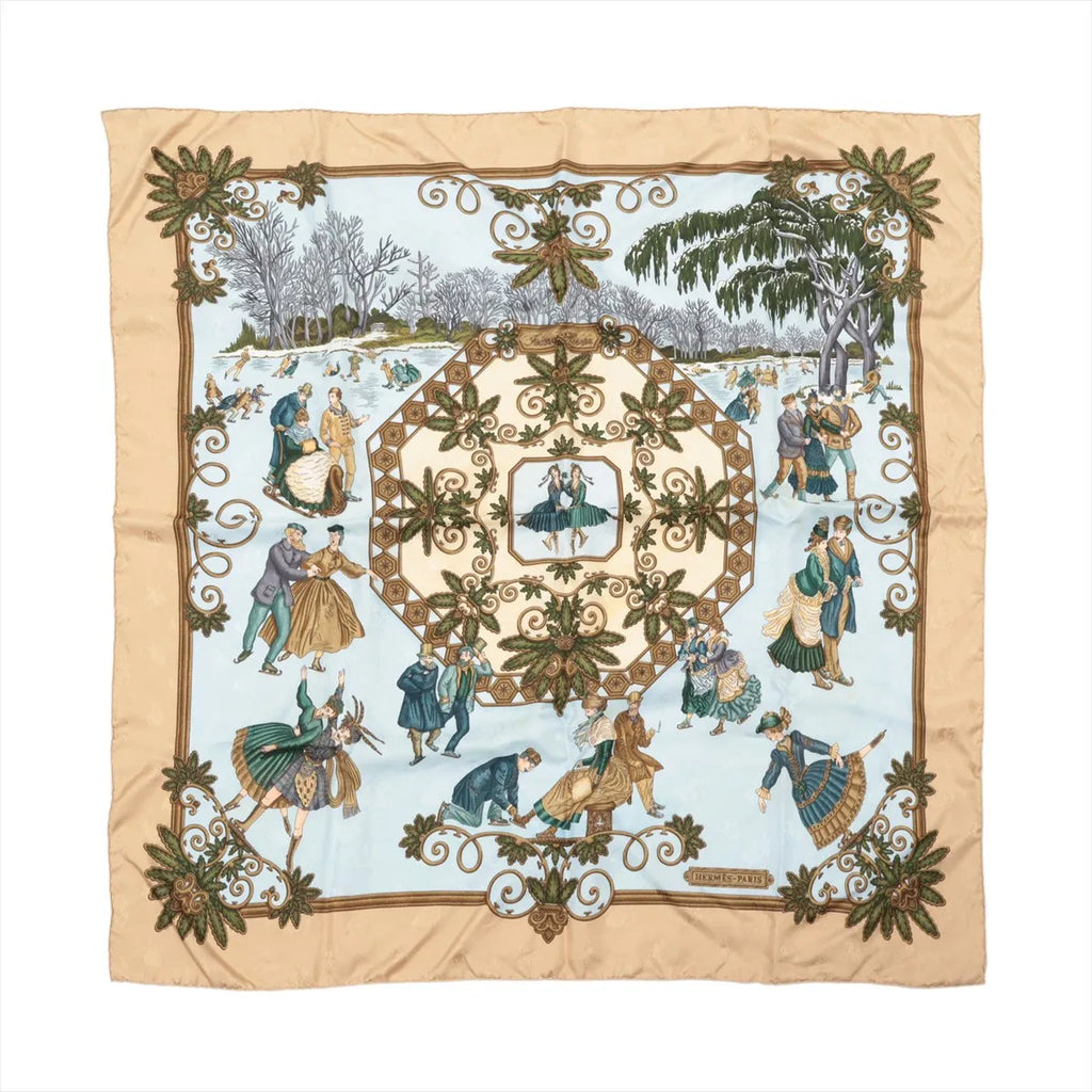 Hermès Carré 90 "Joies d’Hiver" Silk handkerchief in Beige