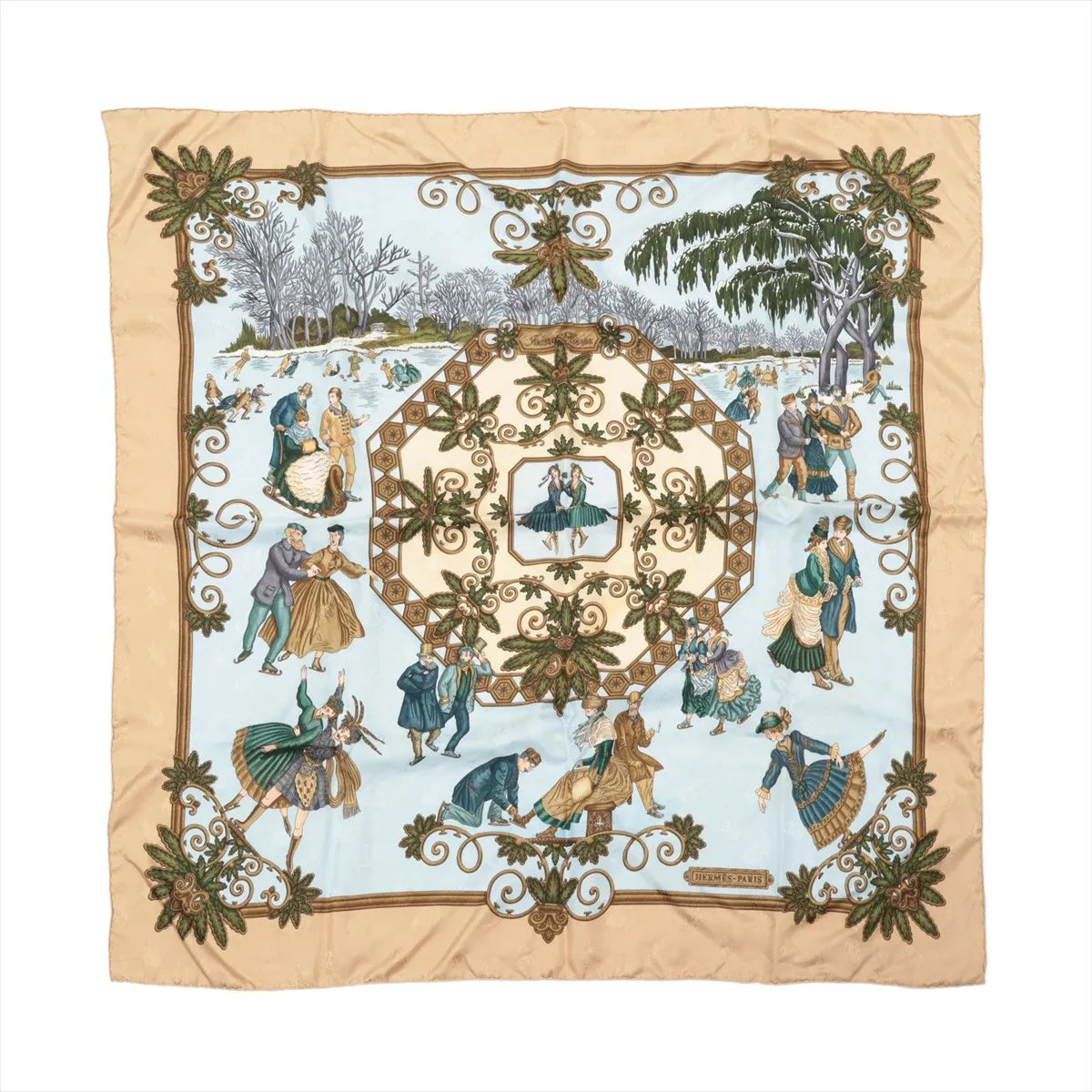 Hermès Carré 90 "Joies d’Hiver" Silk handkerchief in Beige