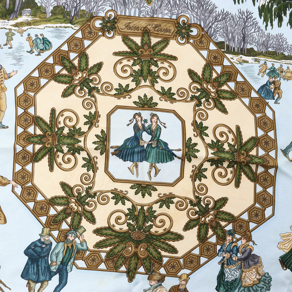 Hermès Carré 90 "Joies d’Hiver" Silk handkerchief in Beige