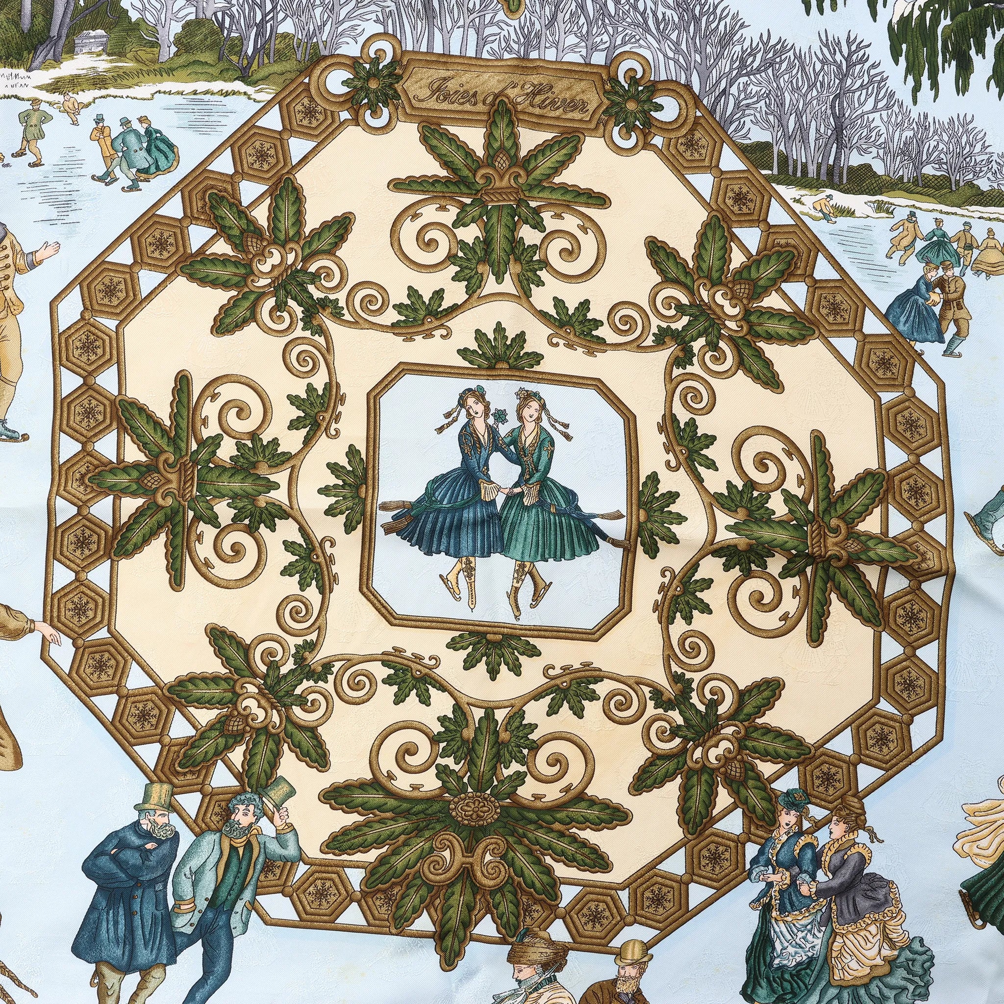 Hermès Carré 90 "Joies d’Hiver" Silk handkerchief in Beige