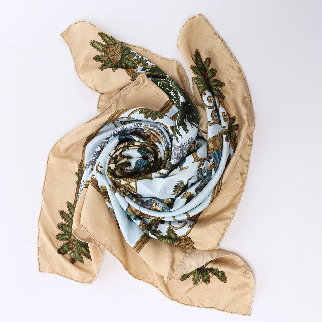 Hermès Carré 90 "Joies d’Hiver" Silk handkerchief in Beige