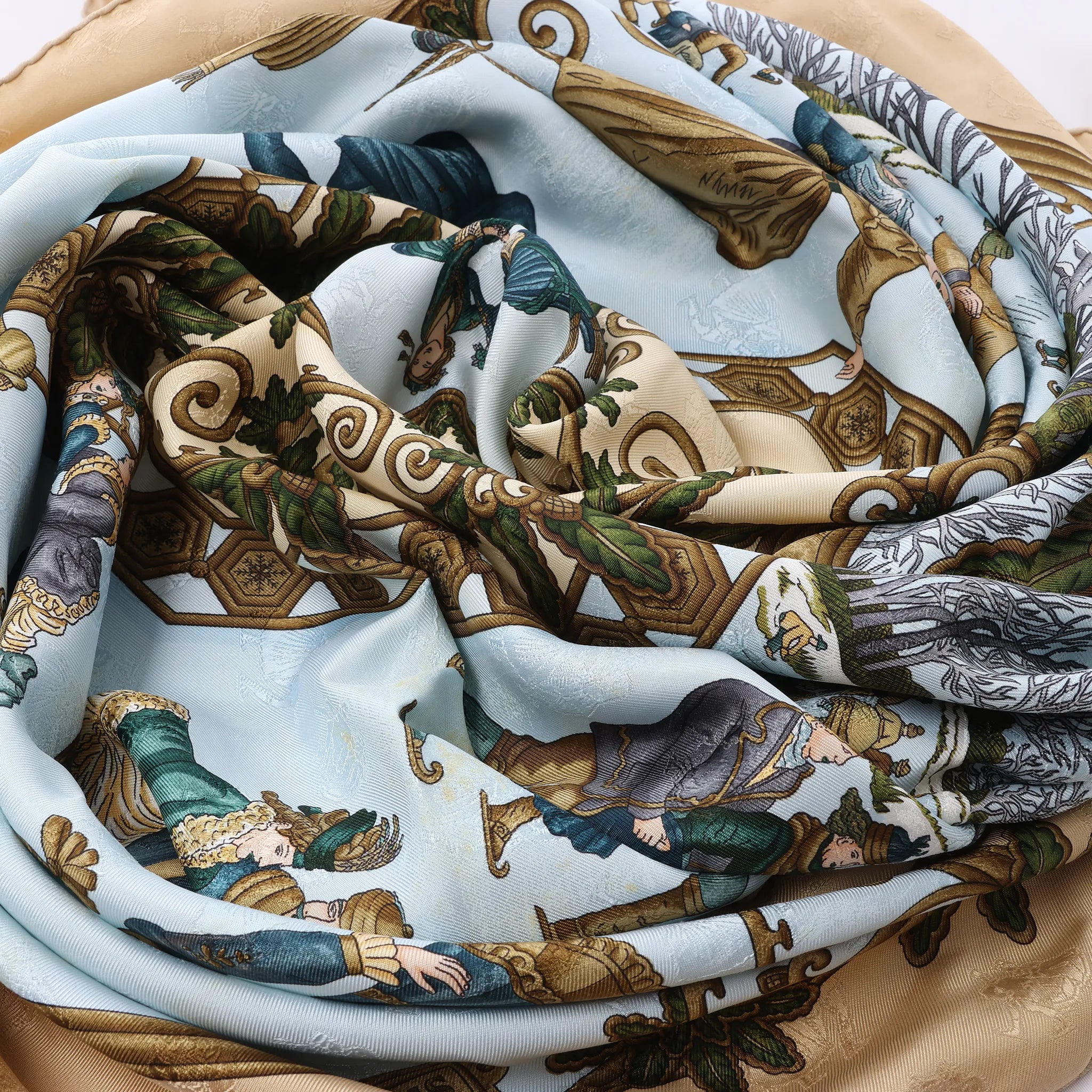 Hermès Carré 90 "Joies d’Hiver" Silk handkerchief in Beige