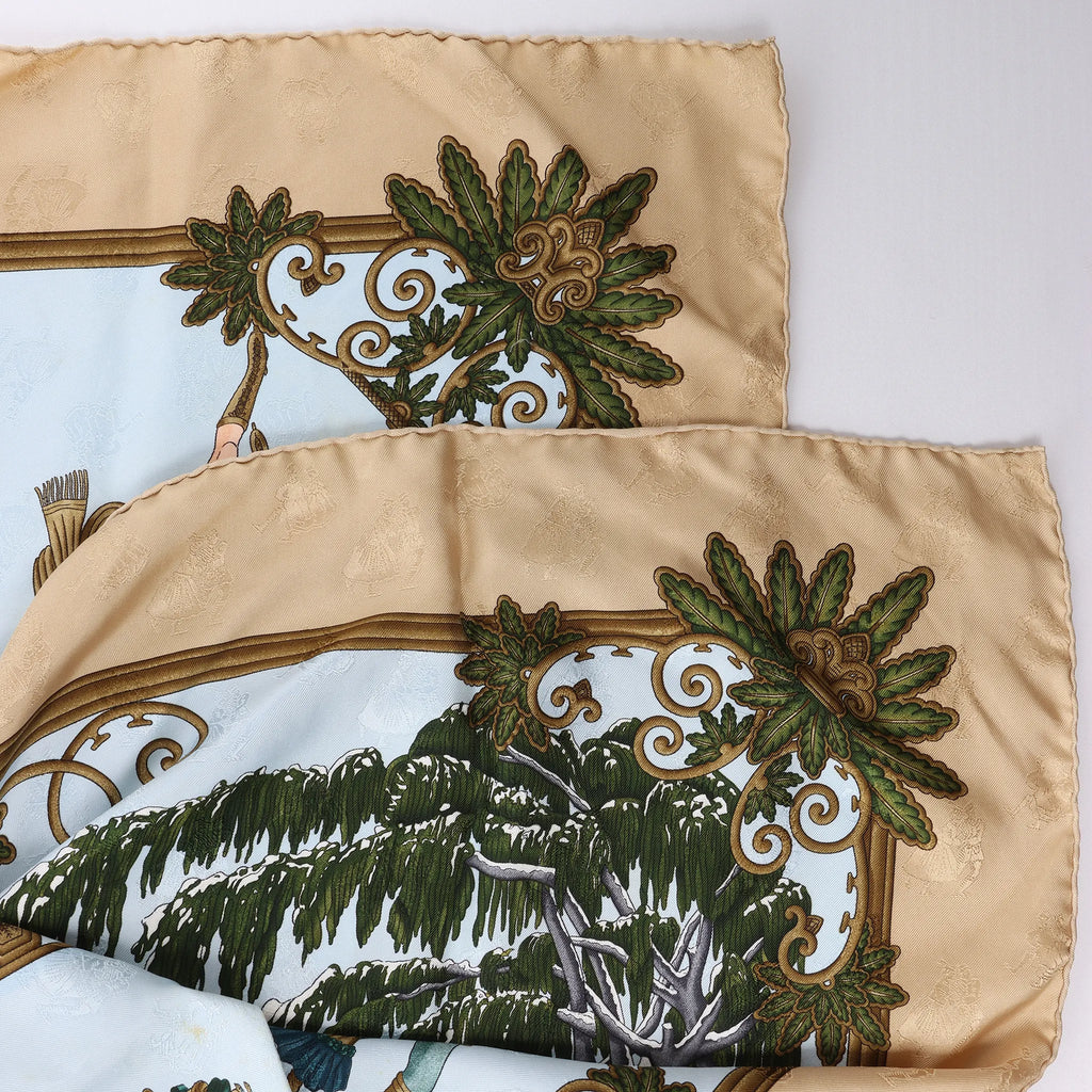 Hermès Carré 90 "Joies d’Hiver" Silk handkerchief in Beige