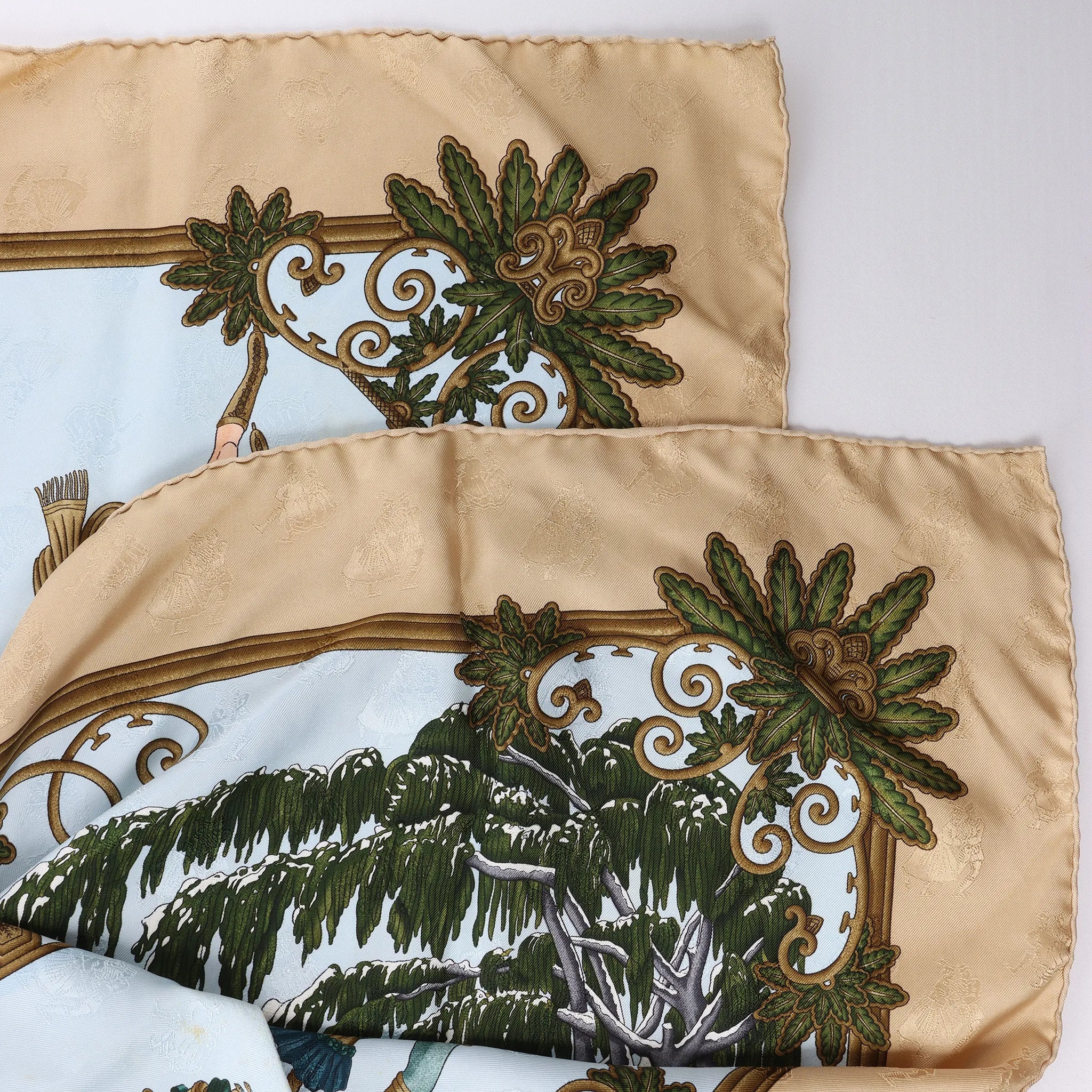 Hermès Carré 90 "Joies d’Hiver" Silk handkerchief in Beige