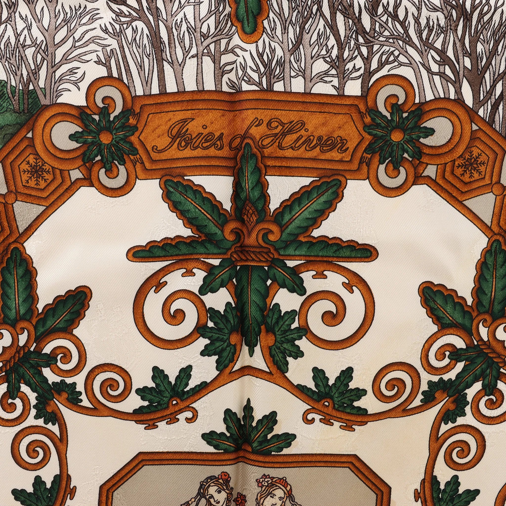 Hermès Carré 90 "Joies d’Hiver" Silk handkerchief in Brown