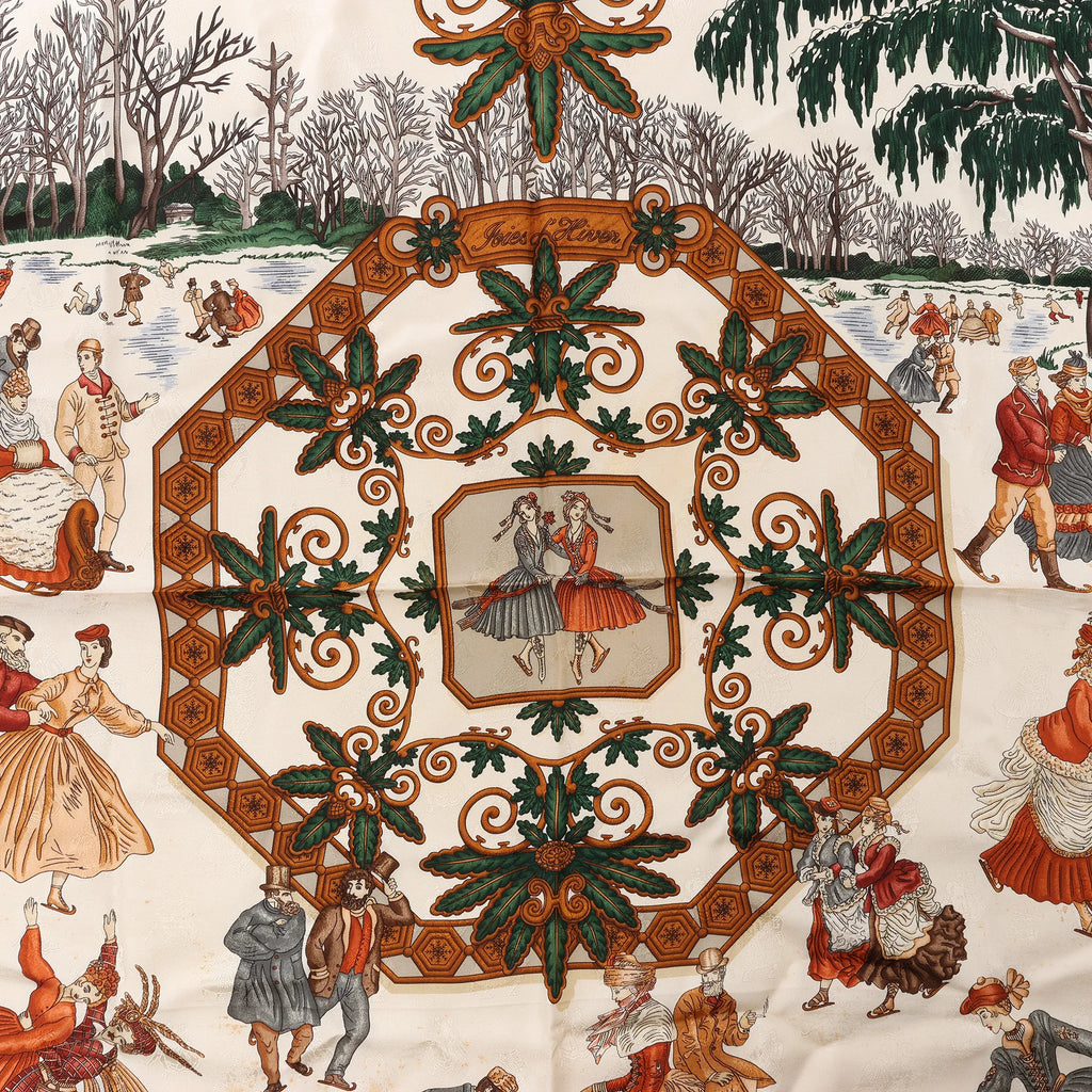 Hermès Carré 90 "Joies d’Hiver" Silk handkerchief in Brown