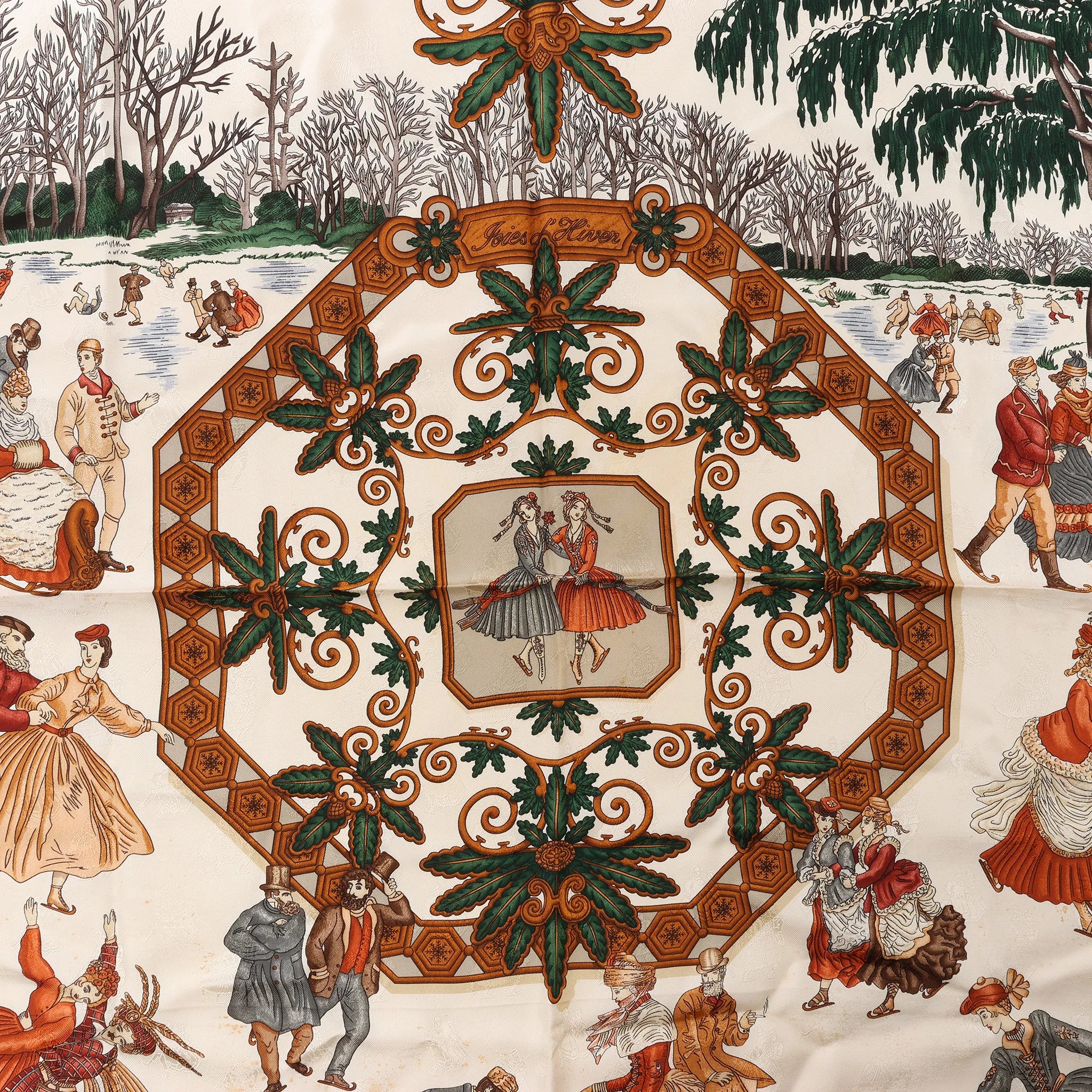 Hermès Carré 90 "Joies d’Hiver" Silk handkerchief in Brown