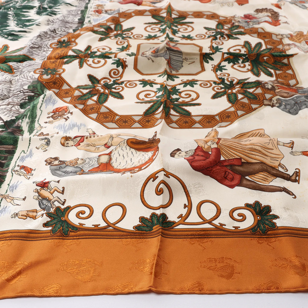Hermès Carré 90 "Joies d’Hiver" Silk handkerchief in Brown