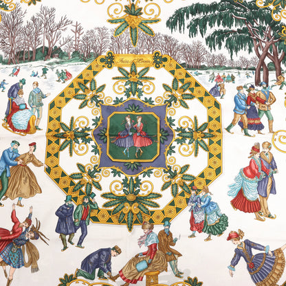 Hermès Carré 90 „Joies d'Hiver“ Seidentaschentuch in Marineblau