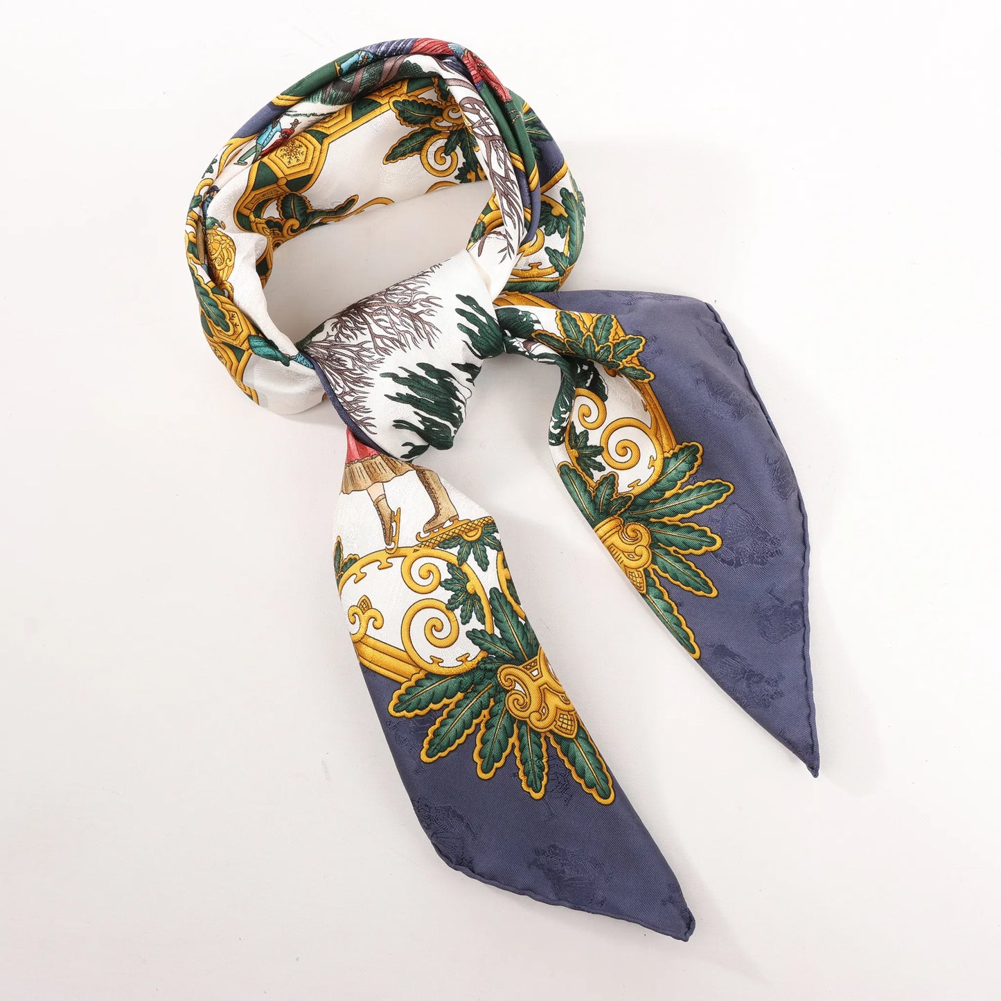 Hermès Carré 90 „Joies d'Hiver“ Seidentaschentuch in Marineblau