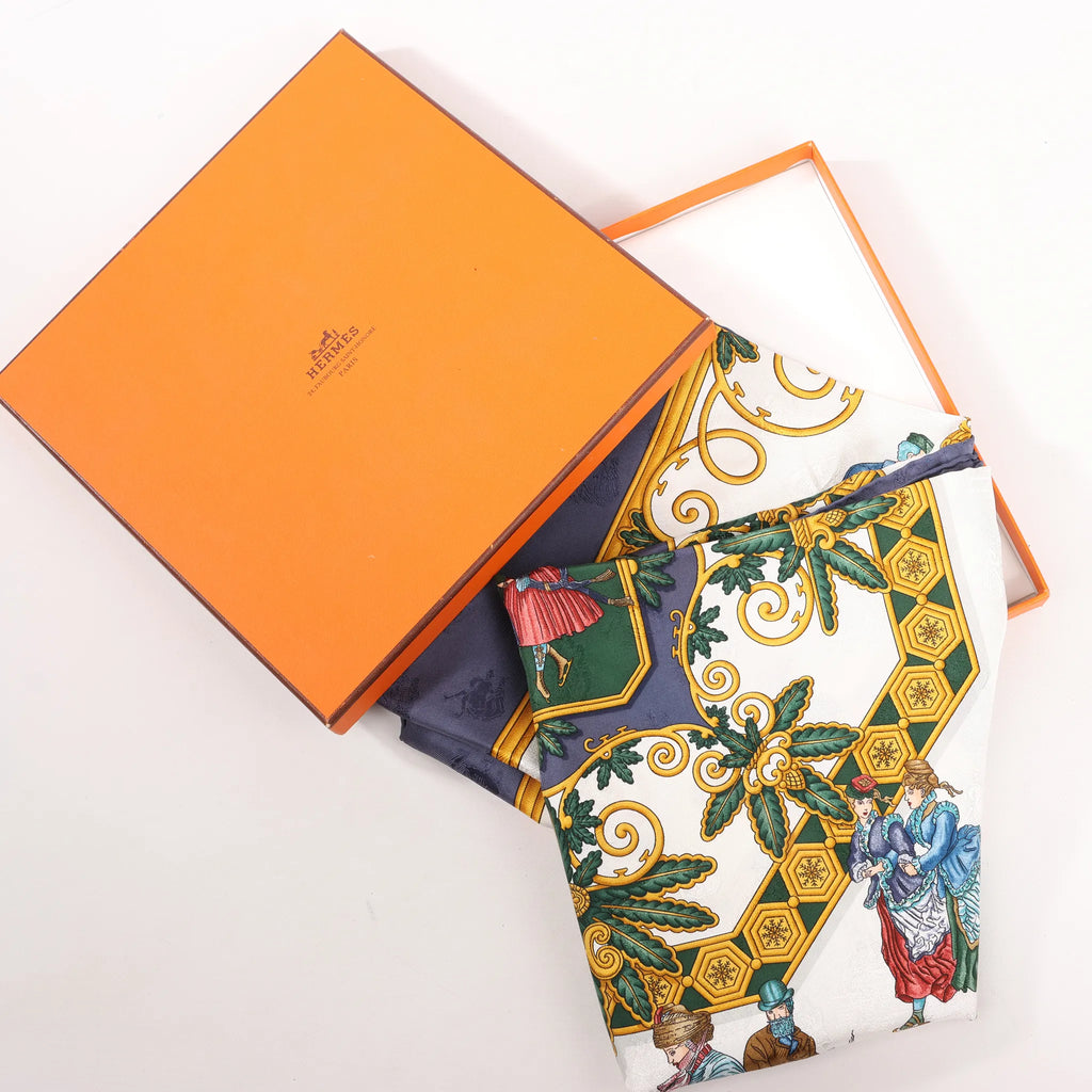 Hermès Carré 90 "Joies d’Hiver" Silk handkerchief in Navy Blue