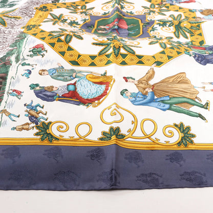 Hermès Carré 90 „Joies d'Hiver“ Seidentaschentuch in Marineblau