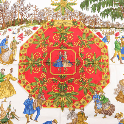 Hermès Carré 90 "Joies d'Hiver" Foulard 100% Soie en Rouge