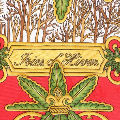 Hermès Carré 90 "Joies d’Hiver" 100% Silk Scarf in Red