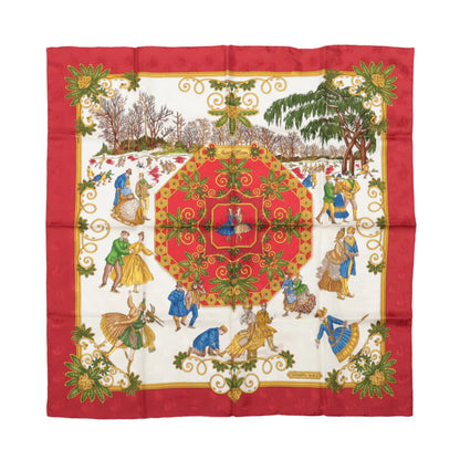 Hermès Carré 90 "Joies d’Hiver" 100% Silk Scarf in Red