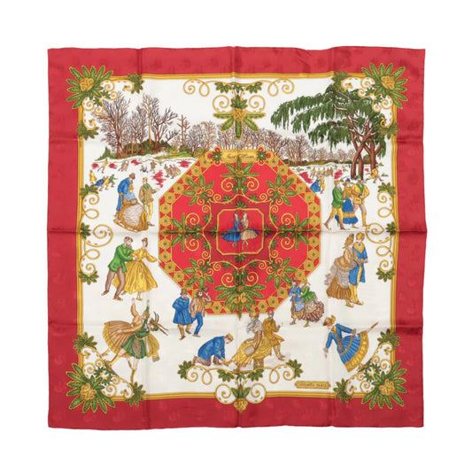 Hermès Carré 90 "Joies d'Hiver" Foulard 100% Soie en Rouge