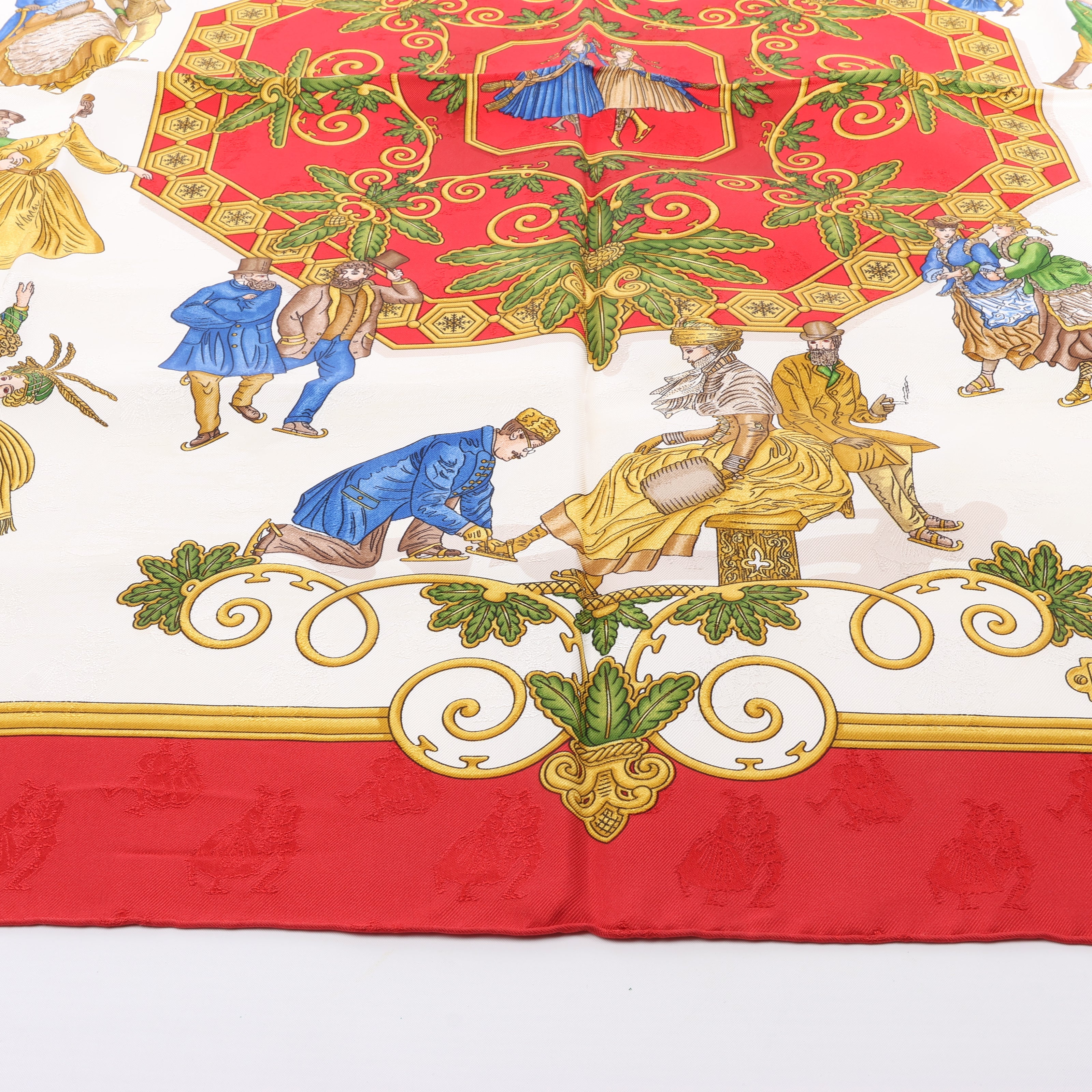 Hermès Carré 90 "Joies d’Hiver" 100% Silk Scarf in Red