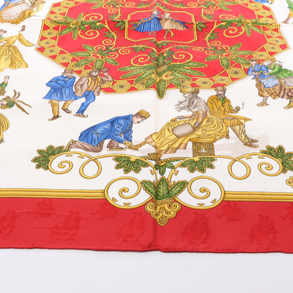 Hermès Carré 90 "Joies d’Hiver" 100% Silk Scarf in Red