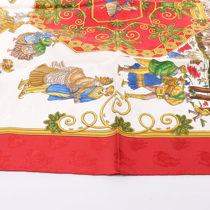 Hermès Carré 90 "Joies d’Hiver" 100% Silk Scarf in Red