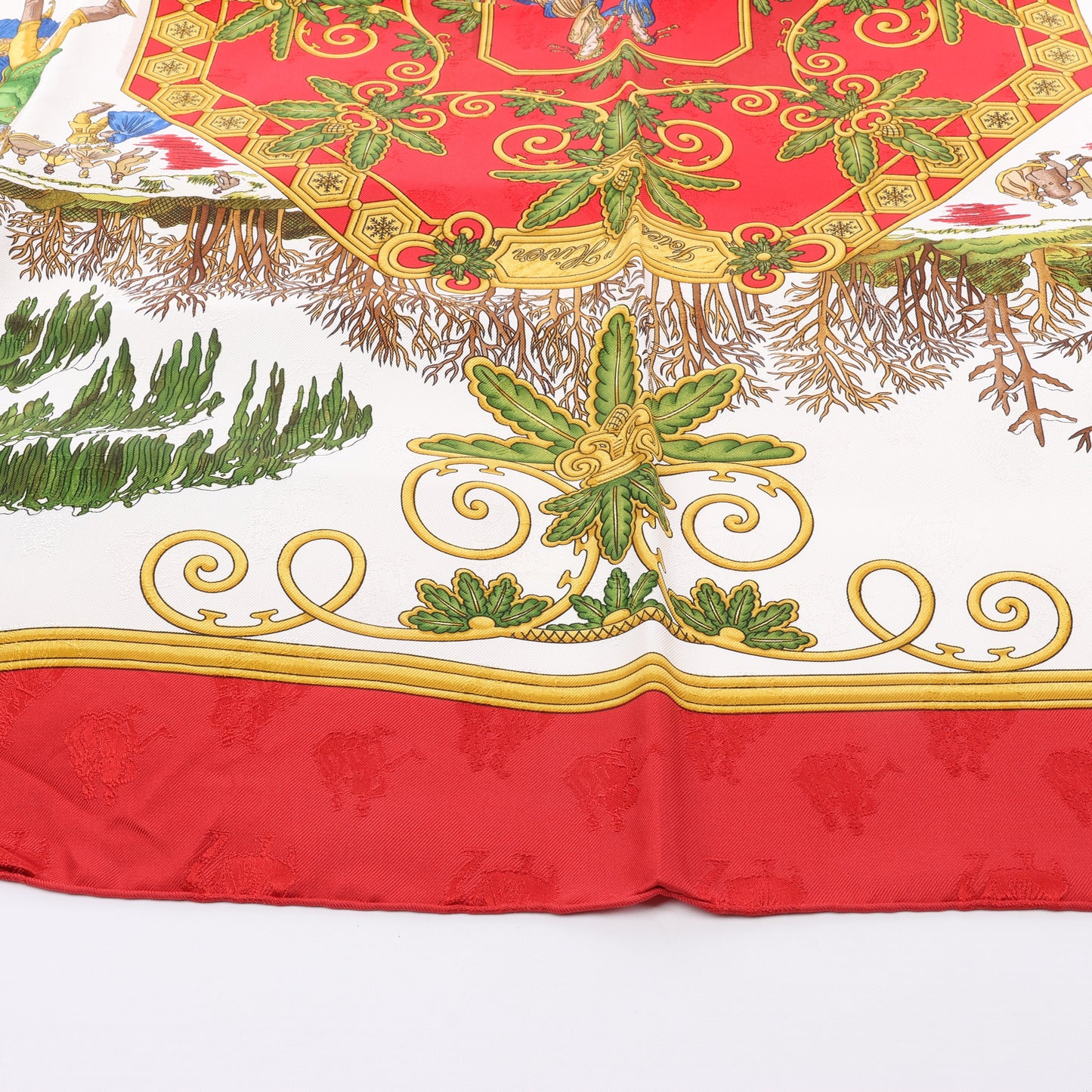 Hermès Carré 90 "Joies d’Hiver" 100% Silk Scarf in Red