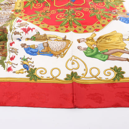 Hermès Carré 90 "Joies d'Hiver" Foulard 100% Soie en Rouge