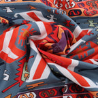 Hermès Carré 90 "KILIM" Silk handkerchief in Gray x Red