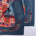 Hermès Carré 90 "KILIM" Silk handkerchief in Gray x Red
