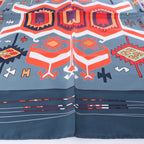 Hermès Carré 90 "KILIM" Silk handkerchief in Gray x Red