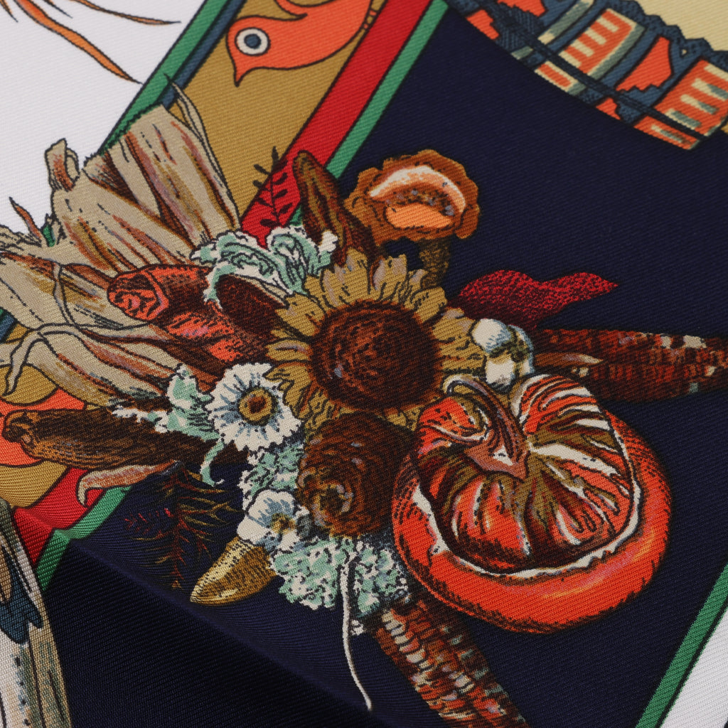 Hermès Carré 90 "Kachinas" Silk handkerchief in Navy Blue
