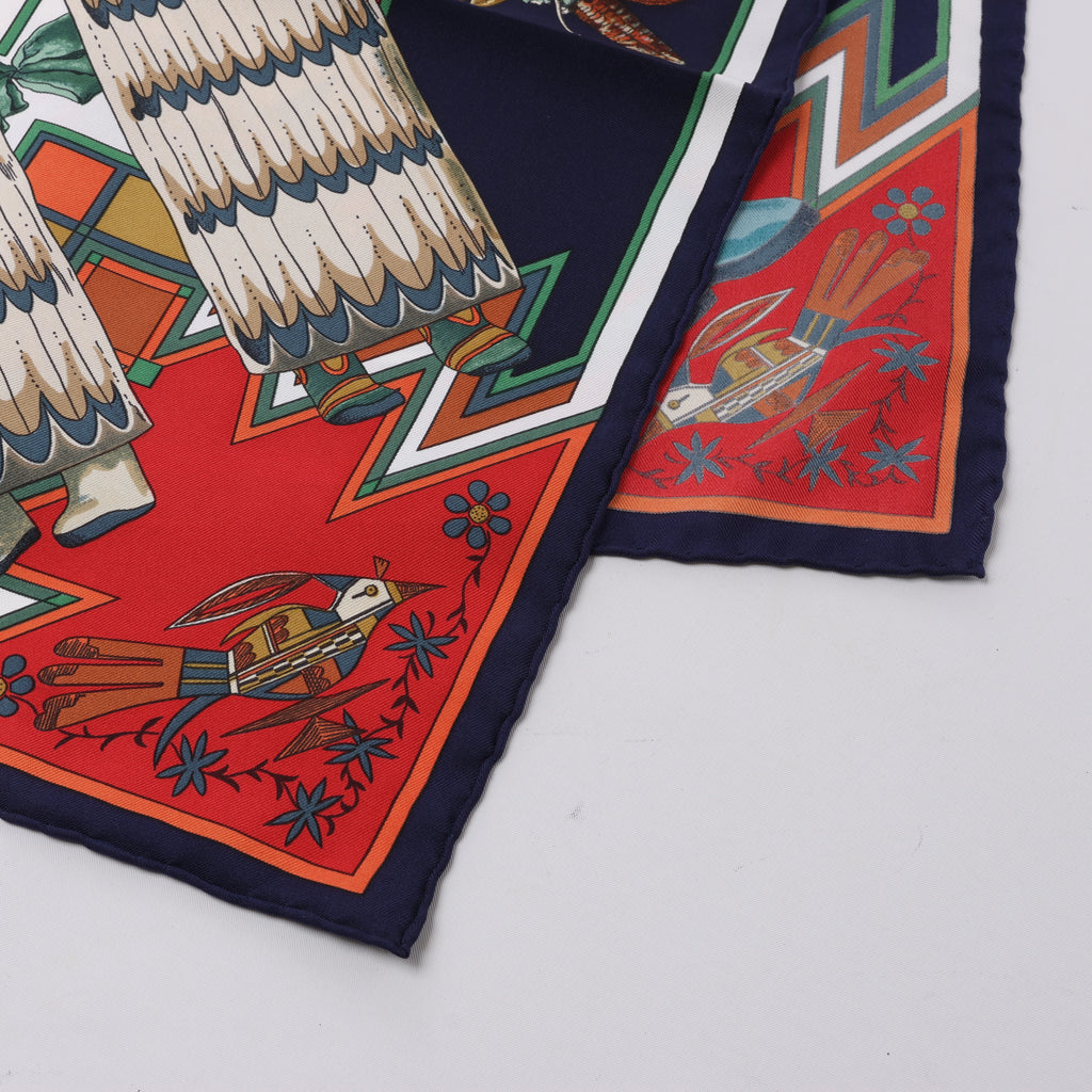 Hermès Carré 90 "Kachinas" Silk handkerchief in Navy Blue