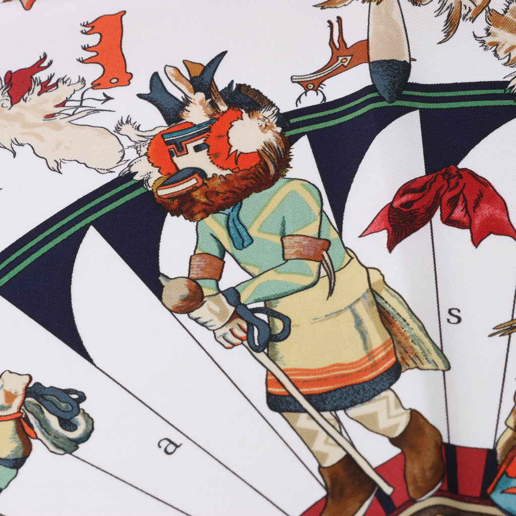 Hermès Carré 90 "Kachinas" Silk handkerchief in Navy Blue