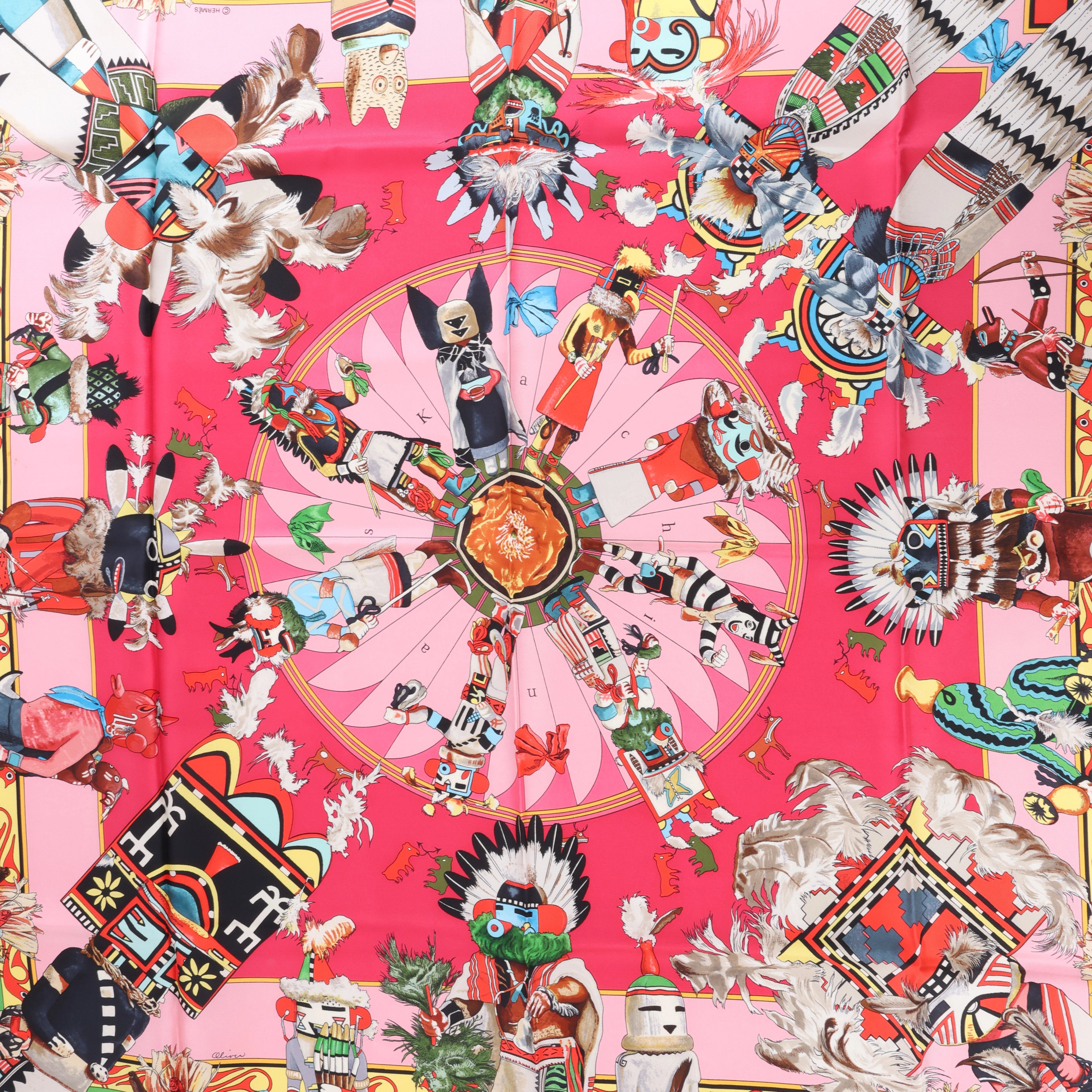 Pañuelo Hermès Carré 90 "LES CLES" 100% seda rosa