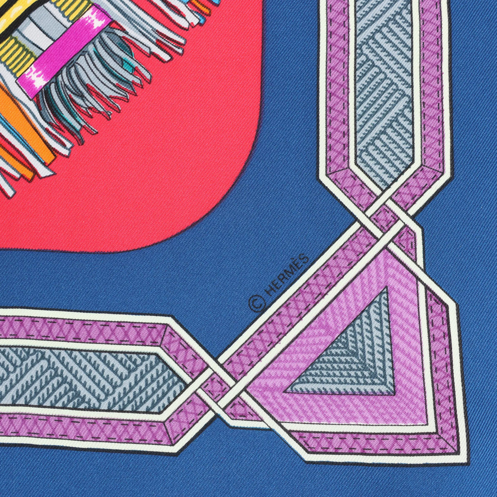 Hermès Carré 90 "Cuirs Du Desert" Silk handkerchief in Navy Blue x Red