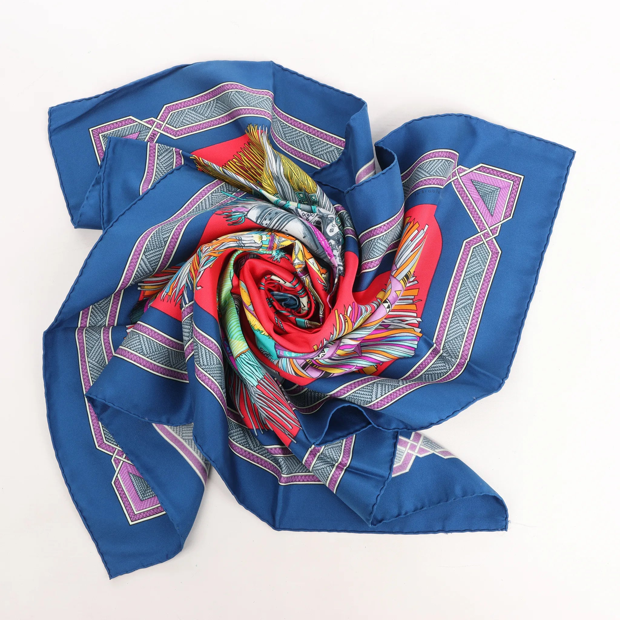 Hermès Carré 90 "Cuirs Du Desert" Silk handkerchief in Navy Blue x Red