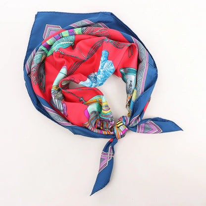 Hermès Carré 90 „Cuirs Du Desert“ Seidentaschentuch in Marineblau x Rot