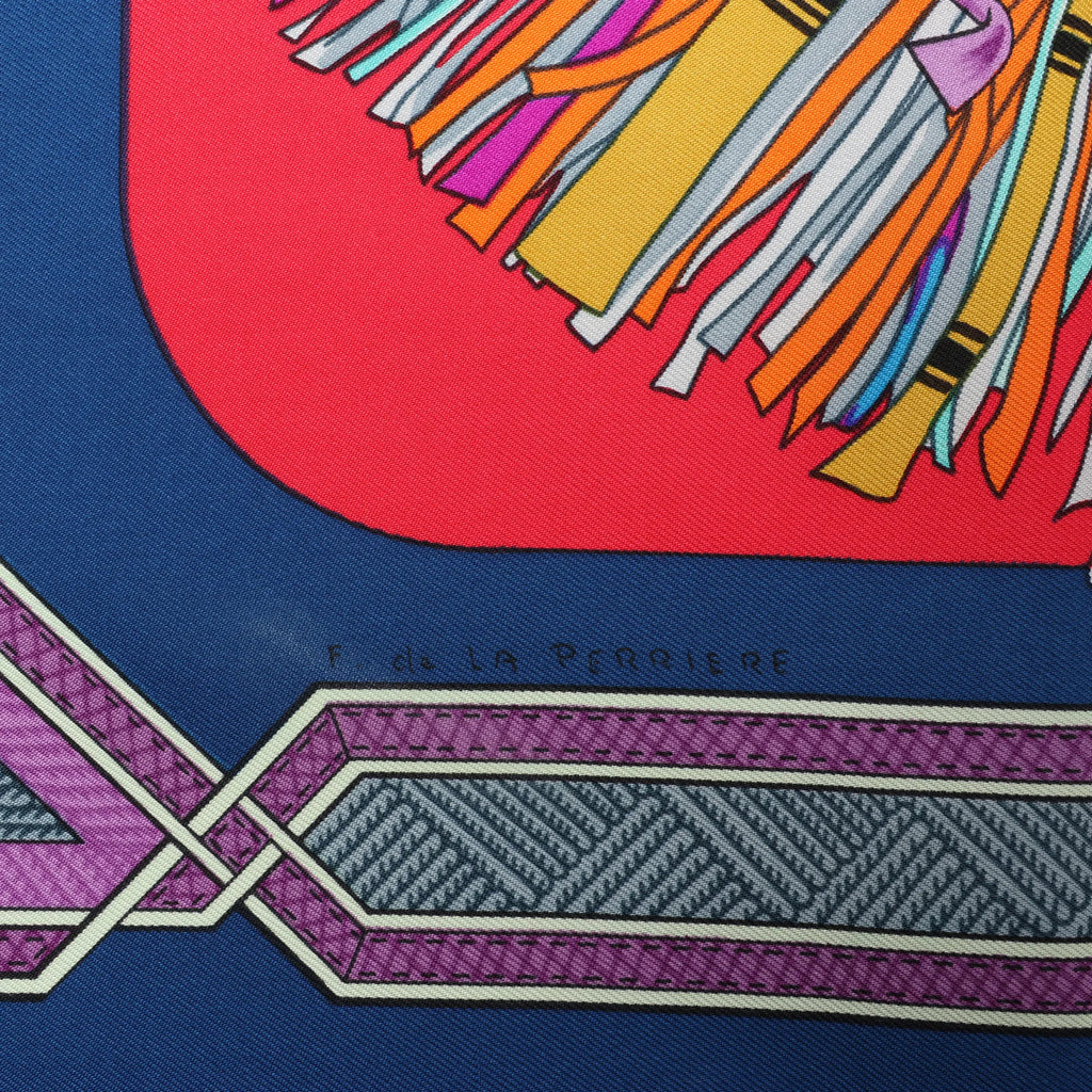 Hermès Carré 90 "Cuirs Du Desert" Silk handkerchief in Navy Blue x Red