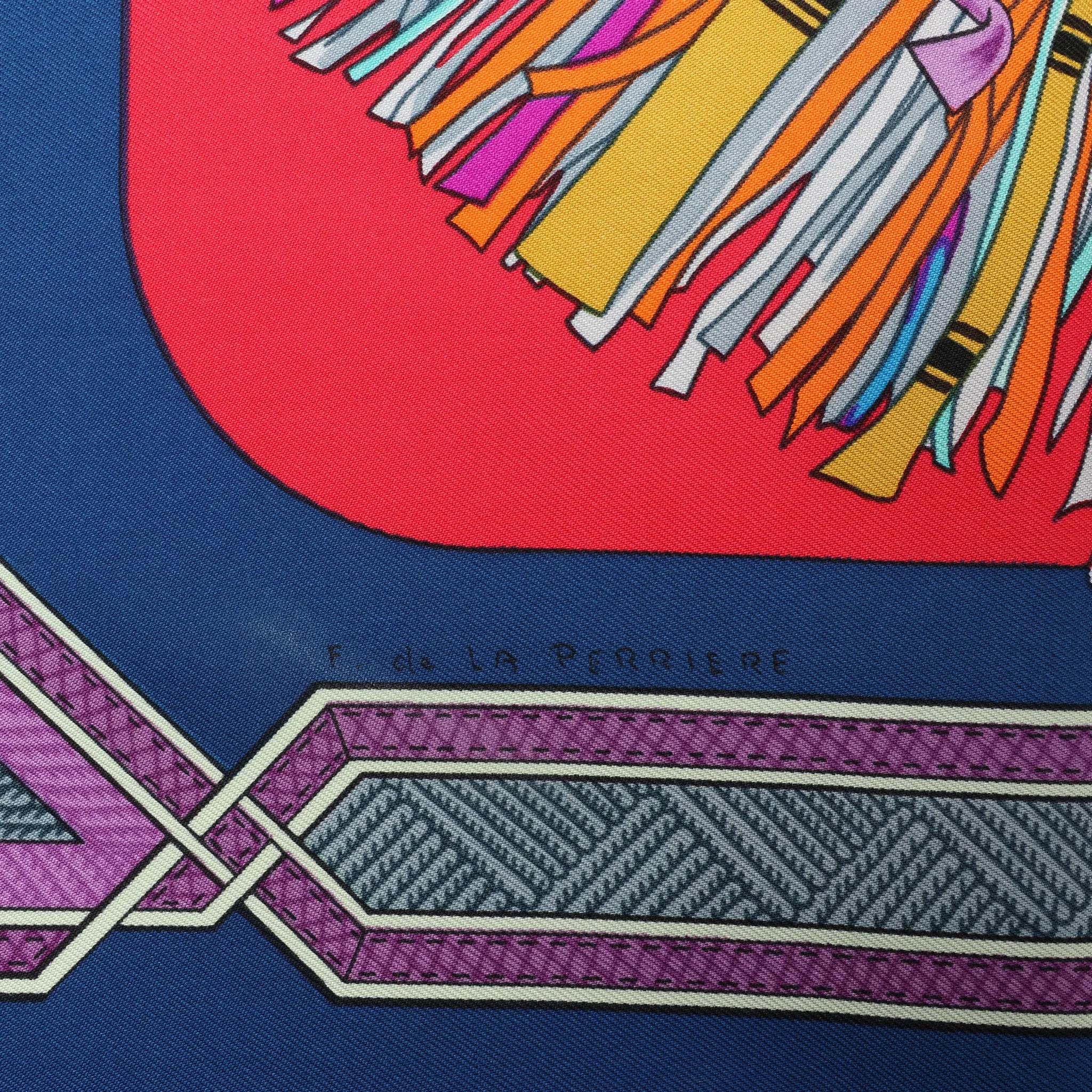 Hermès Carré 90 "Cuirs Du Desert" Silk handkerchief in Navy Blue x Red