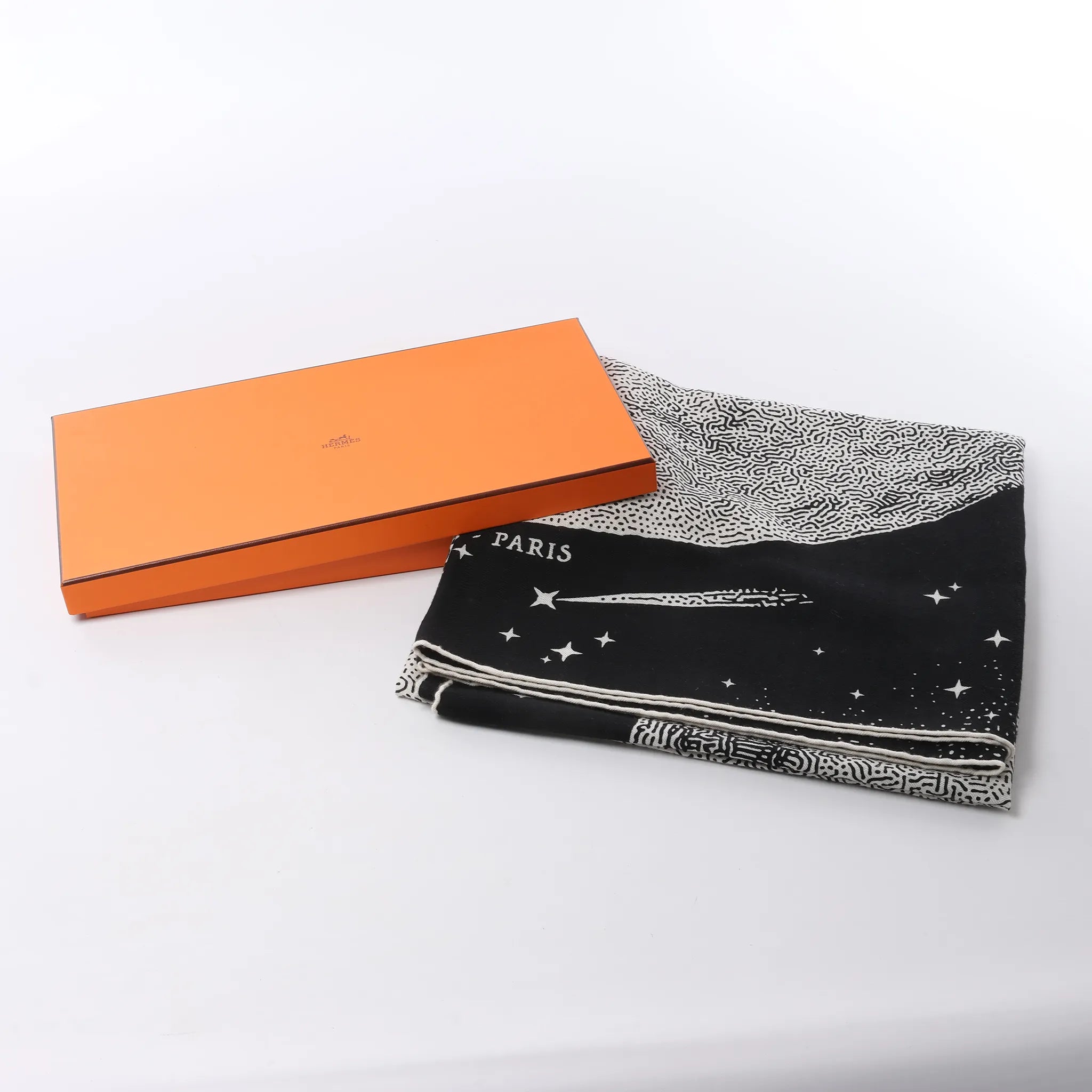 Hermès Carré 140 "Clair De Lune" Cashmere x Silk Scarve in Black