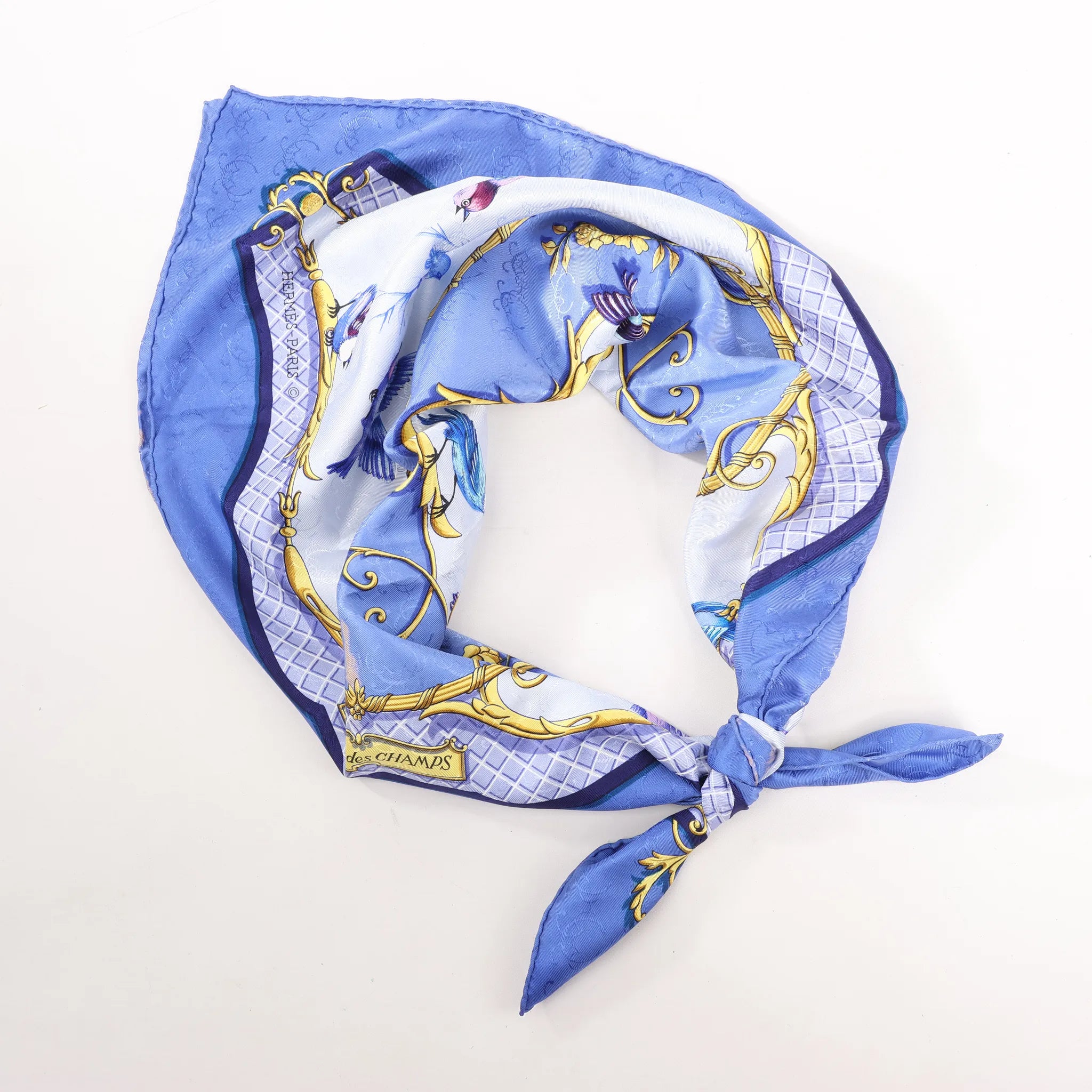 Hermès Carré 90 "LA CLE des CHAMPS" Silk handkerchief in Blue