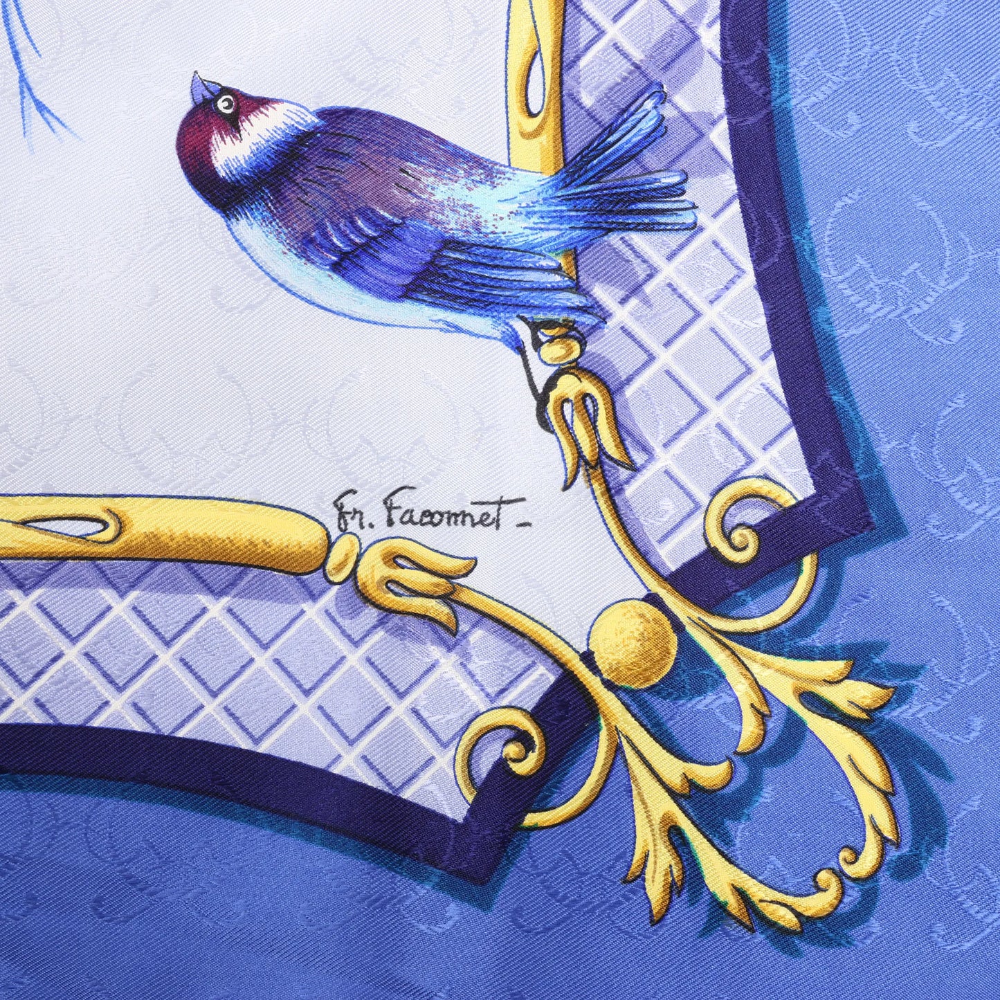 Hermès Carré 90 „LA CLE des CHAMPS“ Seidentaschentuch in Blau