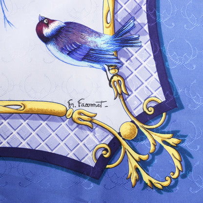 Hermès Carré 90 „LA CLE des CHAMPS“ Seidentaschentuch in Blau